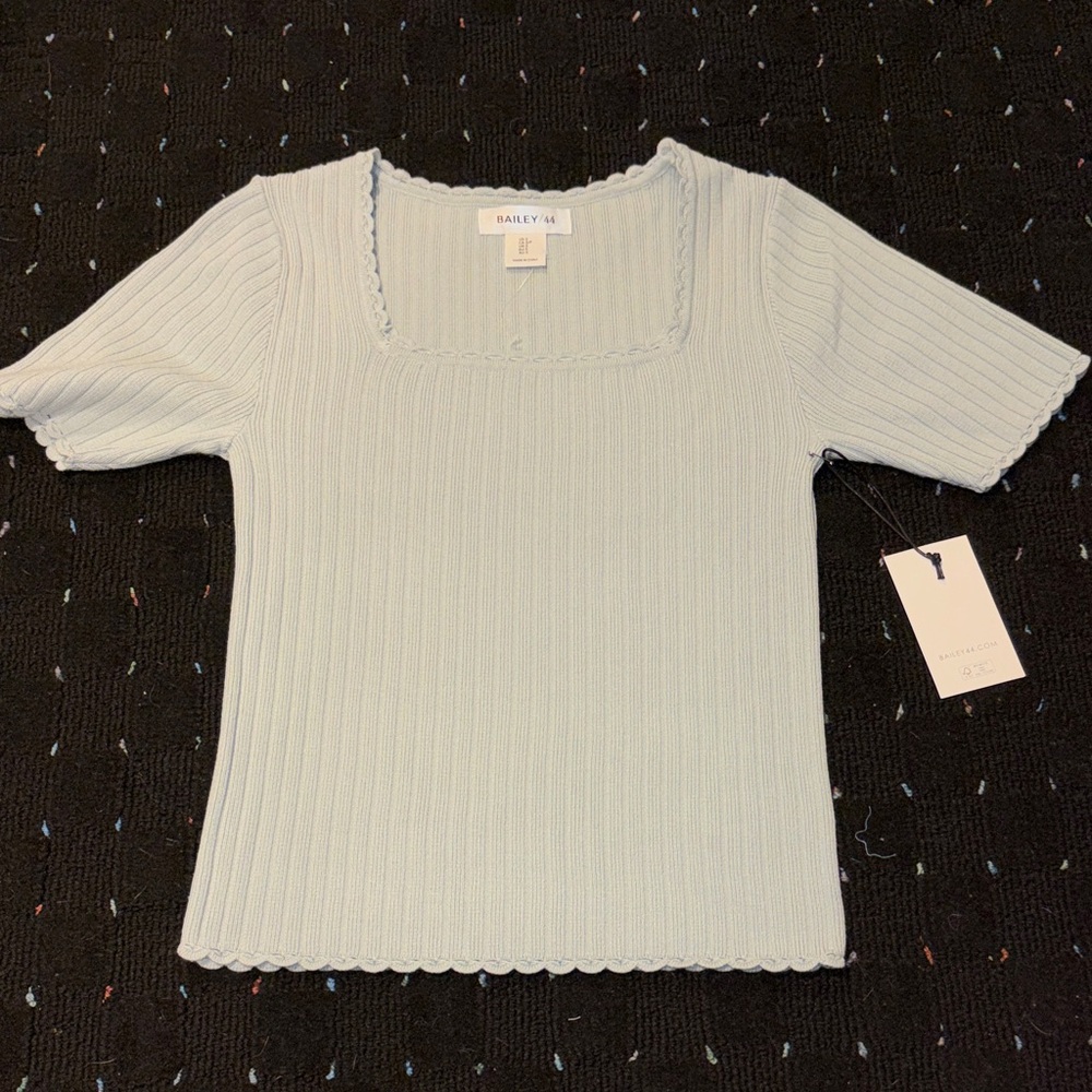 Bailey‎ 44 Slate Blue Ribbed Short Sleeve Top